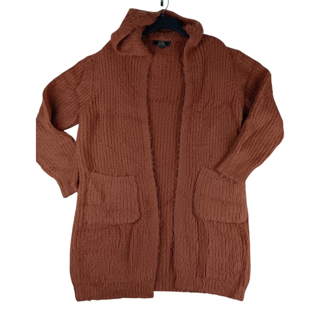 Lucky & Blessed Mohair Cardigan Sweater Women's S/M Burnt Orange Open Boho Hood